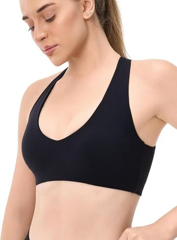 V Neck Sports Bra for Women Medium Support Cross Back Yoga Crop Wide Straps Padded Workout Yoga Top in Saudi Arabia
