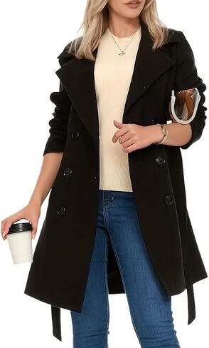 Kinghua Wool Coats for Women Fall Winter Long Sleeve Casual Double Breasted Belted Blazer Jackets Trench Coat Peacoat in Saudi Arabia