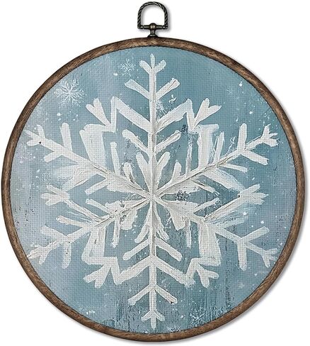 GWFSJYU الضوء الأزرق عيد الميلاد ندفة الثلج مؤطرة جدار ديكور فني، الشتاء الأبيض الثلج الأبيض جولة قماش يطبع جدار الفن، خمر عيد الميلاد ندفة الثلج شنقا ديكور للمنزل الحمام غرفة المعيشة، 10 "× 10" في in Saudi Arabia
