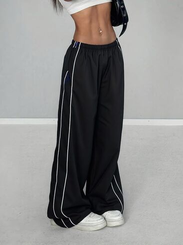 Women's Casual Parachute Pants Wide Leg Elastic Waist Baggy Jogger Trousers in Saudi Arabia