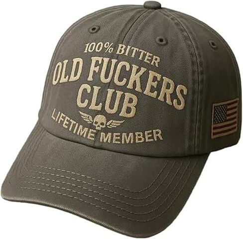 قبعة بيسبول قديمة من Old Fuckers Club، عضو مدى الحياة بنسبة 100%، قبعة مطرزة قابلة للتعديل للرجال والنساء (رمادي، مع علم) in Saudi Arabia