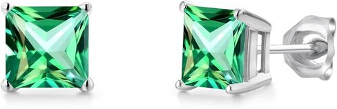 جوهرة ستون كينغ 14K الذهب الأبيض الأميرة 6MM الأحجار الكريمة جوهرة الميلاد أقراط | الشق المزدوج | أقراط ذهبية للنساء والرجال in Kuwait
