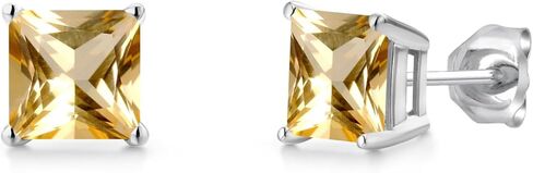 جوهرة ستون كينغ 14K الذهب الأبيض الأميرة 6MM الأحجار الكريمة جوهرة الميلاد أقراط | الشق المزدوج | أقراط ذهبية للنساء والرجال in Kuwait
