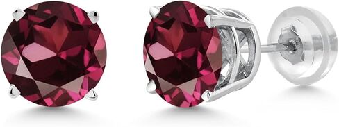Gem Stone King 14K White Gold Red Rhodolite Garnet Stud Earrings For Women Men | 2.00 Cttw | Gemstone Birthstone | Round 6MM | Fine Jewelry Gifts for Her Mom Women Wife in Saudi Arabia