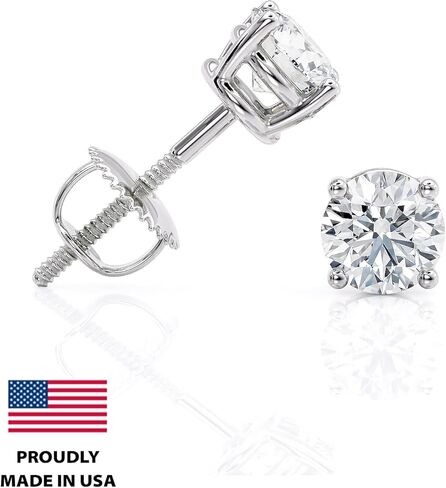 0.80 إلى 1.90 قيراط D-E اللون وVS1-VS2 Clarity Lab Grown Diamond أقراط دائرية للنساء I 14k أقراط من الذهب الأبيض لها I cttw I 4-Prong Set برغي خلفي صنع في الولايات المتحدة الأمريكية بواسطة مجوهرات بيفرلي هيلز in Kuwait
