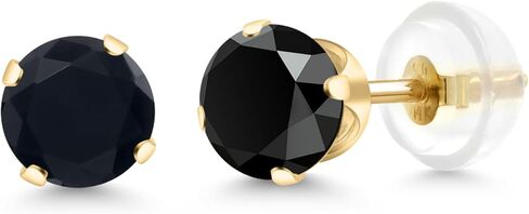 Gem Stone King 14K Yellow Gold Black Onyx Earrings For Women Men | 0.92 Cttw | Gemstone Birthstone | Round 5MM | Fine Jewelry Gifts for Her Mom Women Wife in Saudi Arabia