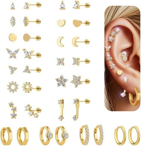 14K Gold Flat Back Earrings Hypoallergenic for Women Cartilage Earring Stacks Surgical Steel Earring for Sensitive Ears Flatback Stud Hoop Cartilage Earring for Multiple Piercing in Saudi Arabia