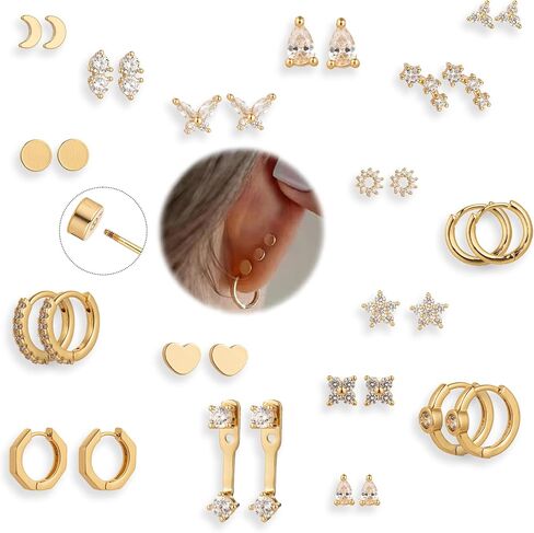 14K Gold Flat Back Earrings Hypoallergenic for Women Cartilage Earring Stacks Surgical Steel Earring for Sensitive Ears Flatback Stud Hoop Cartilage Earring for Multiple Piercing in Saudi Arabia