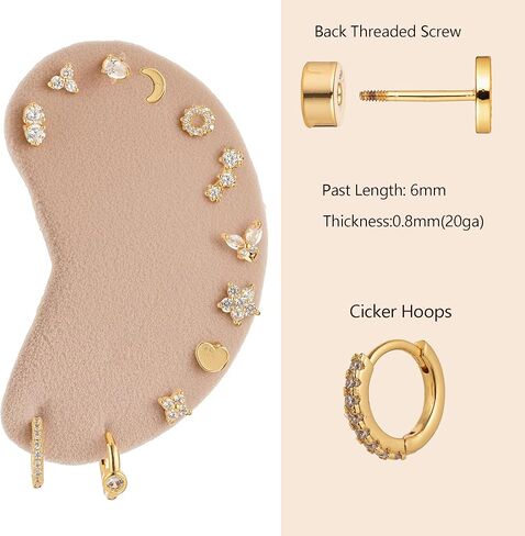 14K Gold Flat Back Earrings Hypoallergenic for Women Cartilage Earring Stacks Surgical Steel Earring for Sensitive Ears Flatback Stud Hoop Cartilage Earring for Multiple Piercing in Saudi Arabia