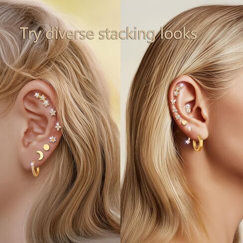 14K Gold Flat Back Earrings Hypoallergenic for Women Cartilage Earring Stacks Surgical Steel Earring for Sensitive Ears Flatback Stud Hoop Cartilage Earring for Multiple Piercing in Saudi Arabia
