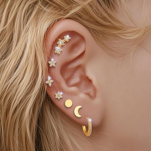 14K Gold Flat Back Earrings Hypoallergenic for Women Cartilage Earring Stacks Surgical Steel Earring for Sensitive Ears Flatback Stud Hoop Cartilage Earring for Multiple Piercing in Saudi Arabia