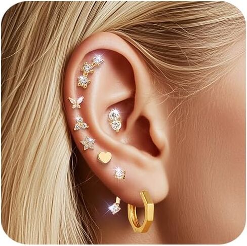 14K Gold Flat Back Earrings Hypoallergenic for Women Cartilage Earring Stacks Surgical Steel Earring for Sensitive Ears Flatback Stud Hoop Cartilage Earring for Multiple Piercing in Saudi Arabia
