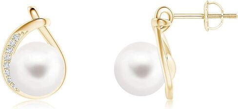 ANGARA Freshwater Pearl Earrings for Women | Round Freshwater Cultured Pearl Diamond Stud Earrings in 14K Solid Gold/Platinum | June Birthday, Anniversary, Gemstone Jewellery Gift in Saudi Arabia