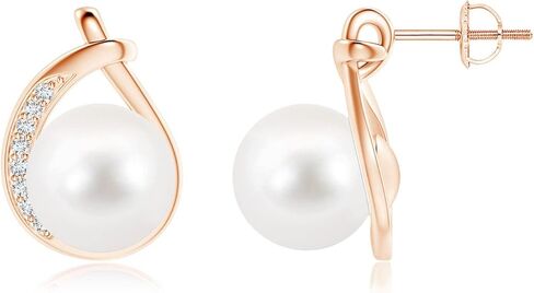 ANGARA Freshwater Pearl Earrings for Women | Round Freshwater Cultured Pearl Diamond Stud Earrings in 14K Solid Gold/Platinum | June Birthday, Anniversary, Gemstone Jewellery Gift in Saudi Arabia