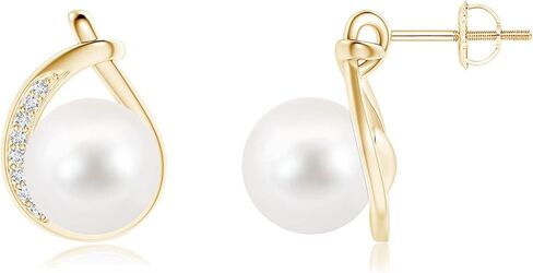 ANGARA Freshwater Pearl Earrings for Women | Round Freshwater Cultured Pearl Diamond Stud Earrings in 14K Solid Gold/Platinum | June Birthday, Anniversary, Gemstone Jewellery Gift in Saudi Arabia