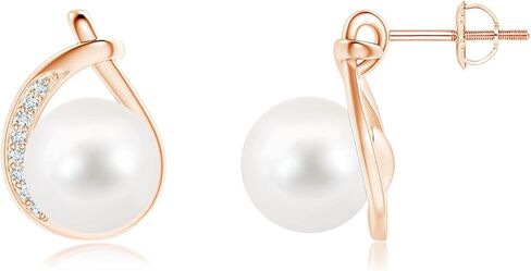 ANGARA Freshwater Pearl Earrings for Women | Round Freshwater Cultured Pearl Diamond Stud Earrings in 14K Solid Gold/Platinum | June Birthday, Anniversary, Gemstone Jewellery Gift in Saudi Arabia
