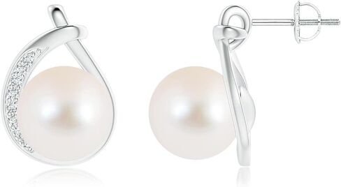 ANGARA Freshwater Pearl Earrings for Women | Round Freshwater Cultured Pearl Diamond Stud Earrings in 14K Solid Gold/Platinum | June Birthday, Anniversary, Gemstone Jewellery Gift in Saudi Arabia
