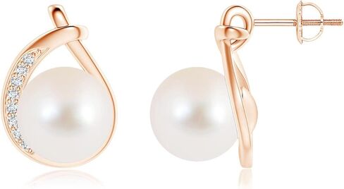 ANGARA Freshwater Pearl Earrings for Women | Round Freshwater Cultured Pearl Diamond Stud Earrings in 14K Solid Gold/Platinum | June Birthday, Anniversary, Gemstone Jewellery Gift in Saudi Arabia