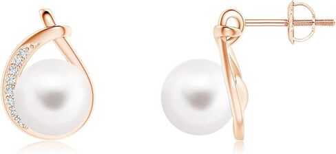 ANGARA Freshwater Pearl Earrings for Women | Round Freshwater Cultured Pearl Diamond Stud Earrings in 14K Solid Gold/Platinum | June Birthday, Anniversary, Gemstone Jewellery Gift in Saudi Arabia