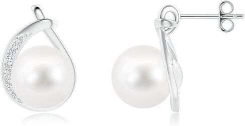ANGARA Freshwater Pearl Earrings for Women | Round Freshwater Cultured Pearl Diamond Stud Earrings in 14K Solid Gold/Platinum | June Birthday, Anniversary, Gemstone Jewellery Gift in Saudi Arabia