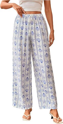 MakeMeChic Women's Pajama Pants Starfish Seashell Print Straight Leg Summer Boho Trousers in Saudi Arabia