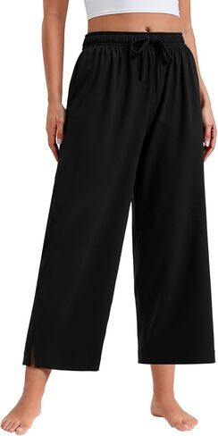 Latuza Women's 25'' Inseam Linen Cropped Wide Leg Lounge Pants with Pockets in Saudi Arabia