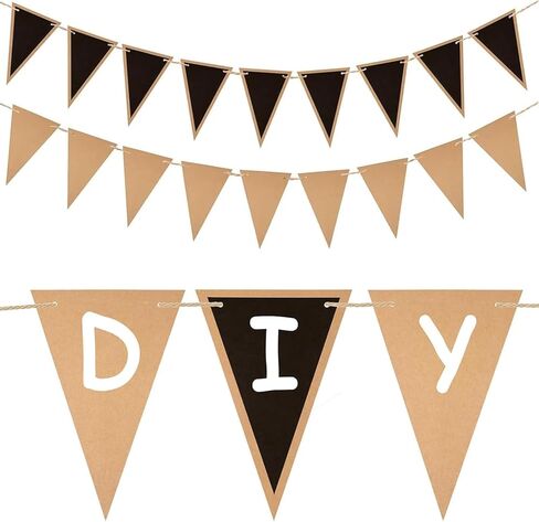 jijAcraft 25PCS Black Pennant Flags, 16 Feet Pre-Strung Kraft Card Bunting Banner, Black and Brown Kids' Party Garlands, Pennant Flags for Birthday Party and Classroom Chalkboard Bunting in Saudi Arabia
