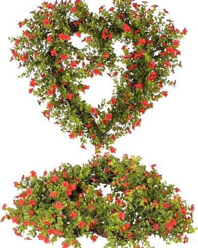 Spring Boxwood Wreath with Red Flowers 22 inch Real Touch Artificial Greenery Wreath for Front Door, Wedding, Anniversary, Farmhouse & Spring Home Décor in Saudi Arabia