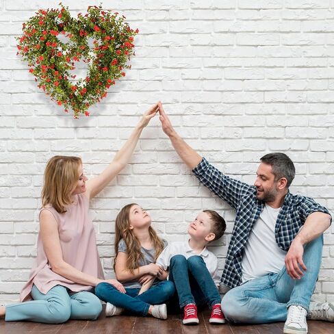 Spring Boxwood Wreath with Red Flowers 22 inch Real Touch Artificial Greenery Wreath for Front Door, Wedding, Anniversary, Farmhouse & Spring Home Décor in Saudi Arabia