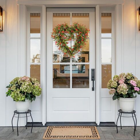 Spring Boxwood Wreath with Red Flowers 22 inch Real Touch Artificial Greenery Wreath for Front Door, Wedding, Anniversary, Farmhouse & Spring Home Décor in Saudi Arabia