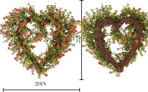 Spring Boxwood Wreath with Red Flowers 22 inch Real Touch Artificial Greenery Wreath for Front Door, Wedding, Anniversary, Farmhouse & Spring Home Décor in Saudi Arabia