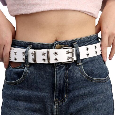 45 Inch Punk Style Double Row Belt Gothic Belt Star Rivet Double Needle Buckle PU Belts Men's and Women's Jeans Fashion Belts in Saudi Arabia