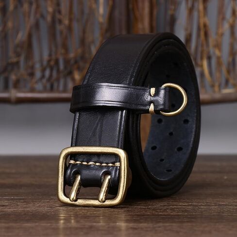 Men's Women's Hollow Leather Double Prong Belt,Grommet Holes Solid Brass Buckle Handmade Vintage Strap for Durable Use in Saudi Arabia
