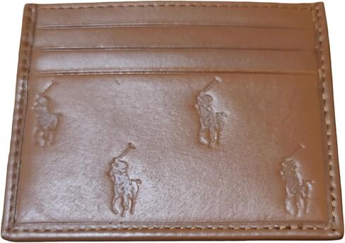 Ralph Lauren Polo Men’s Leather Card Case Wallet – Slim Minimalist Front Pocket Holder – Embossed Polo Pony Design – 4 Card Slots + Center Pocket – Brown – Premium Gift for Him in Saudi Arabia