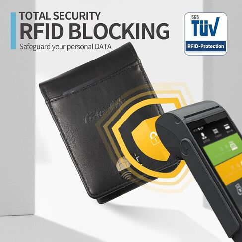 محفظة حجب RFID للرجال، رفيعة للغاية وبسيطة قابلة للطي مع نافذة لبطاقة الهوية للجيب الأمامي - خفيفة الوزن وصغيرة الحجم، متضمنة صندوق هدايا in Kuwait
