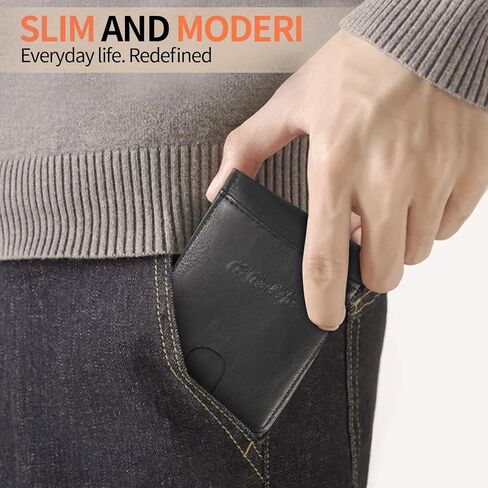 محفظة حجب RFID للرجال، رفيعة للغاية وبسيطة قابلة للطي مع نافذة لبطاقة الهوية للجيب الأمامي - خفيفة الوزن وصغيرة الحجم، متضمنة صندوق هدايا in Kuwait