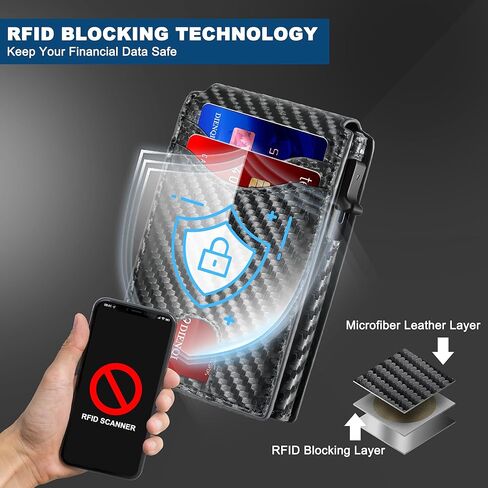 محفظة للرجال، حافظة حامل بطاقات الائتمان المنبثقة من البنك، حجب RFID، مدمجة، ذكية، نحيفة، بسيطة، رفيعة، سعة 11 بطاقة | نافذة الهوية | معدن الومنيوم | نمط ألياف الكربون | النساء (أسود) in Saudi Arabia