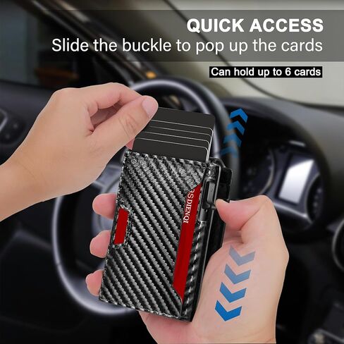 محفظة للرجال، حافظة حامل بطاقات الائتمان المنبثقة من البنك، حجب RFID، مدمجة، ذكية، نحيفة، بسيطة، رفيعة، سعة 11 بطاقة | نافذة الهوية | معدن الومنيوم | نمط ألياف الكربون | النساء (أسود) in Saudi Arabia