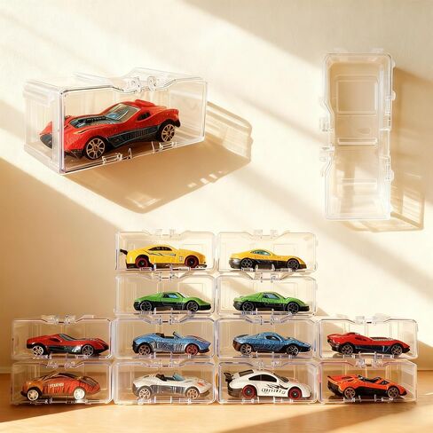 40 Pcs 1/64 Scale Toy Car Display Case for Hot Wheels, Matchbox, Model & Mini Cars – Clear Acrylic Storage Organizer with Snap-On Dust Cover for Collectibles (White Transparent) in Kuwait
