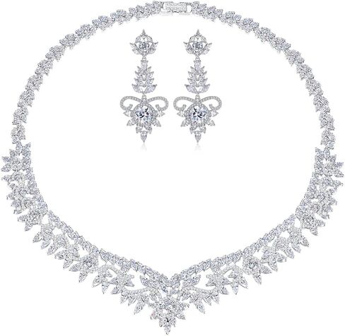 14K Gold Moissanite Women's Jewelry Set, Natural Crystal Necklace & Earrings, Luxurious Bridal/Wedding Fashion Accessory in Saudi Arabia