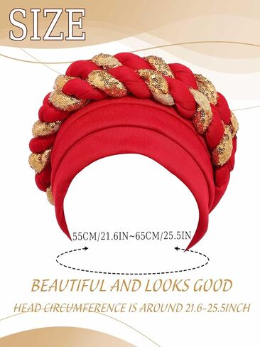 Hair Turbans African Turban Double Braid Pre-Tied Head Scarf Twisted Stretchy Sequin HeadWrap for Women Fashion in Saudi Arabia