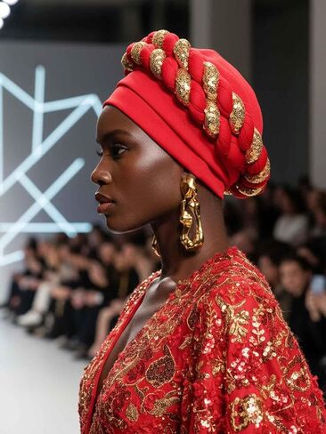 Hair Turbans African Turban Double Braid Pre-Tied Head Scarf Twisted Stretchy Sequin HeadWrap for Women Fashion in Saudi Arabia