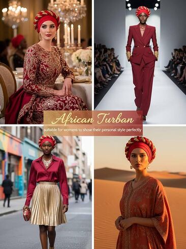 Hair Turbans African Turban Double Braid Pre-Tied Head Scarf Twisted Stretchy Sequin HeadWrap for Women Fashion in Saudi Arabia