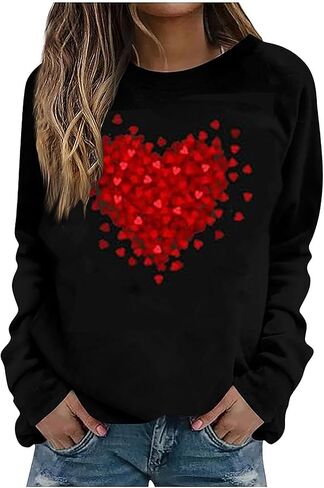 LYEIAO Valentine Sweatshirt for Women Love Heart Graphic Shirt Casual Valentines Gifts Long Sleeve Pullover Tops in Saudi Arabia