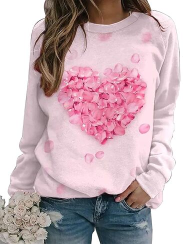 LYEIAO Valentine Sweatshirt for Women Love Heart Graphic Shirt Casual Valentines Gifts Long Sleeve Pullover Tops in Saudi Arabia