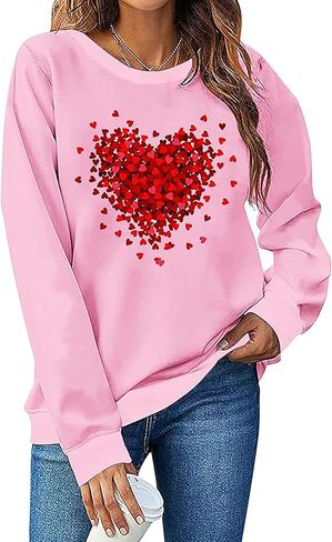 LYEIAO Valentine Sweatshirt for Women Love Heart Graphic Shirt Casual Valentines Gifts Long Sleeve Pullover Tops in Saudi Arabia