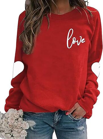 LYEIAO Valentine Sweatshirt for Women Love Heart Graphic Shirt Casual Valentines Gifts Long Sleeve Pullover Tops in Saudi Arabia