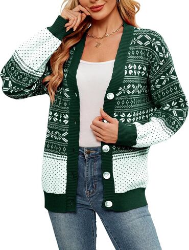 Women's Ugly Christmas Cardigan Sweaters Open Front Button Down V Neck Long Sleeve Knit Outwear Coat in Saudi Arabia