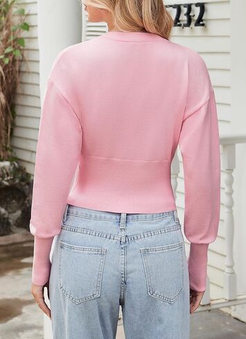 Womens Cropped Cardigan Sweaters Button up Fitted Long Sleeve Crew Neck Ribbed Knit Crop Top in Saudi Arabia