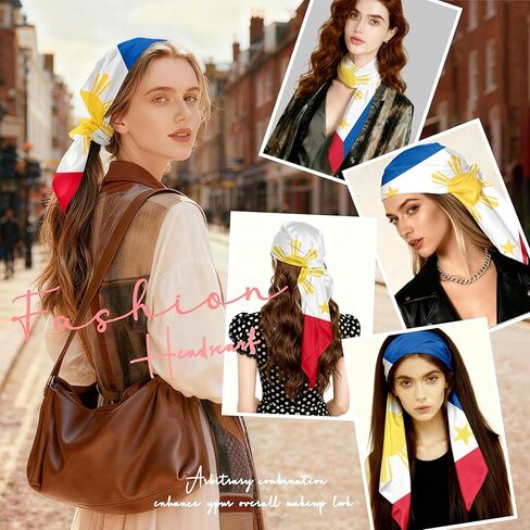 العلم باندانا 27.5 × 27.5 "LargeSatinHeadScarfForHeadband وشاح الشعر التفاف الأوشحة وشاح الرقبة والإكسسوارات in Kuwait
